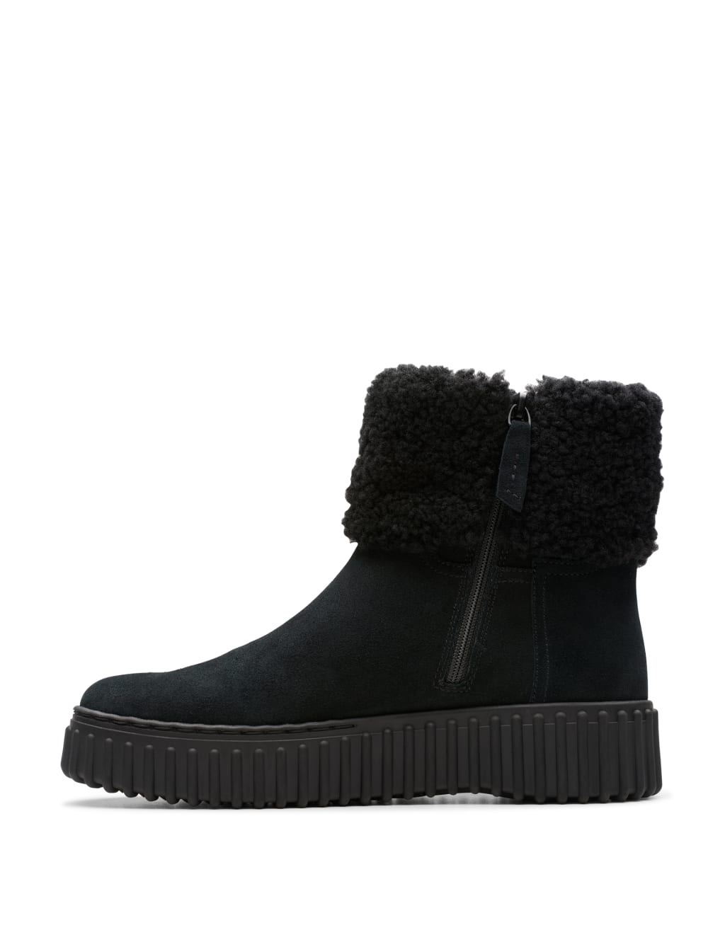Suede Faux Fur Trim Flat Ankle Boots