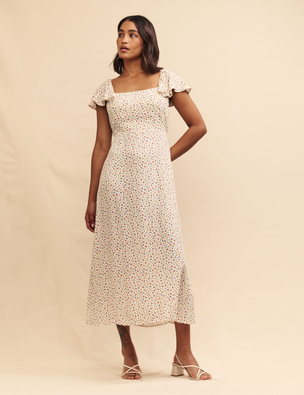 Floral Square Neck Midi Tea Dress Nobody s Child M S