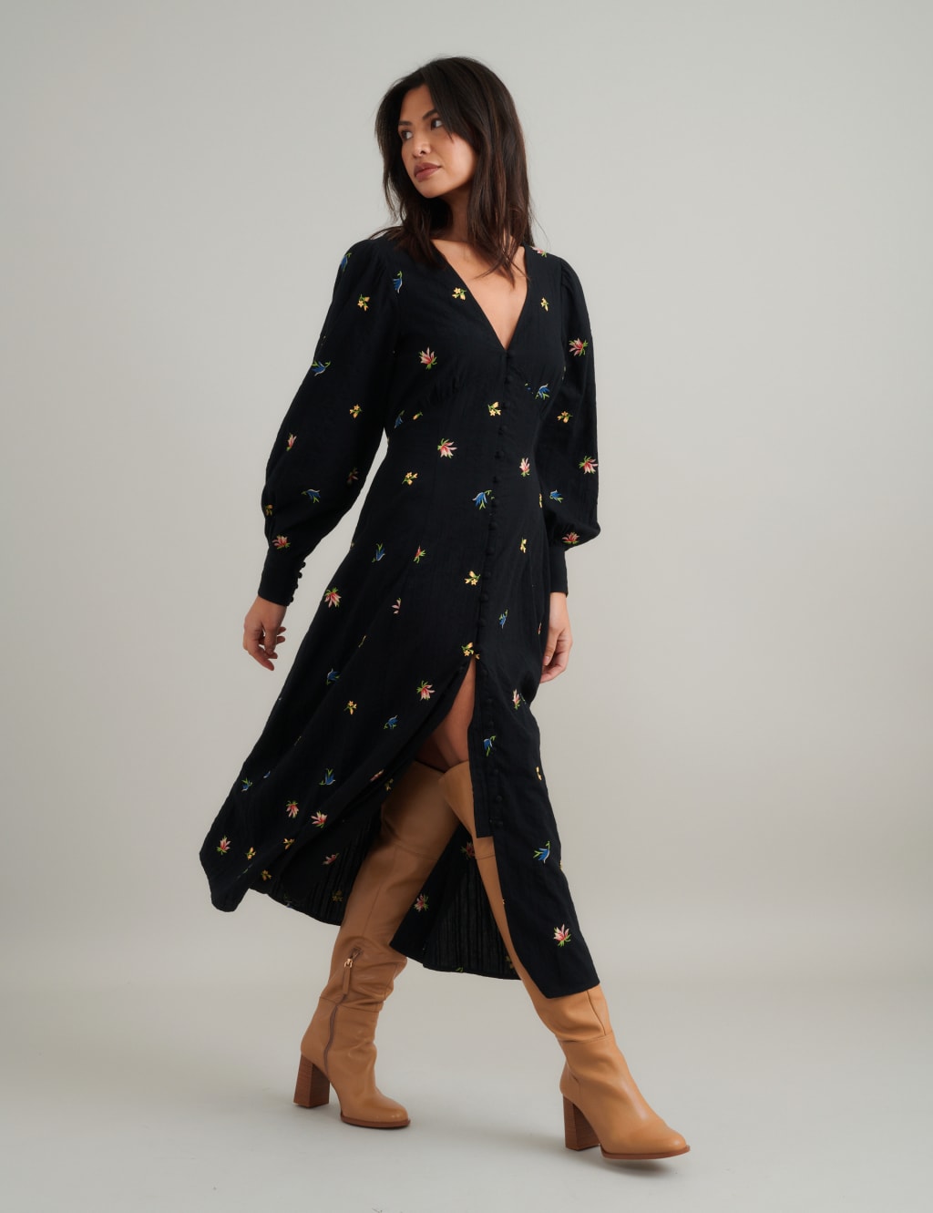 Pure Cotton Embroidered Midaxi Tea Dress 3 of 5