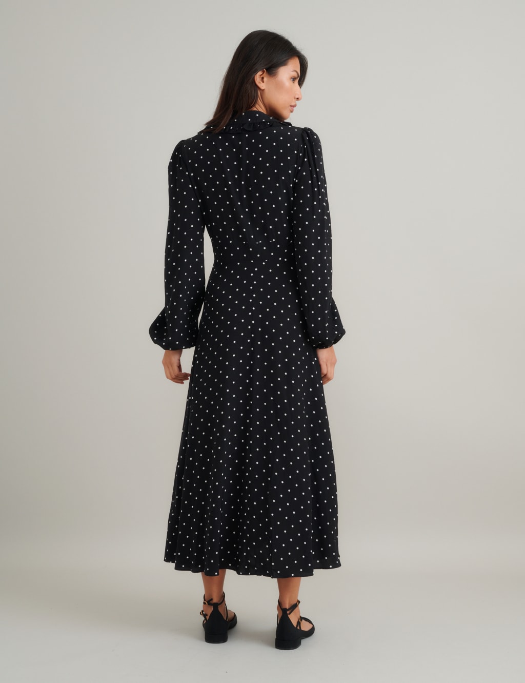 Polka Dot Blouson Sleeve Midi Tea Dress 2 of 5