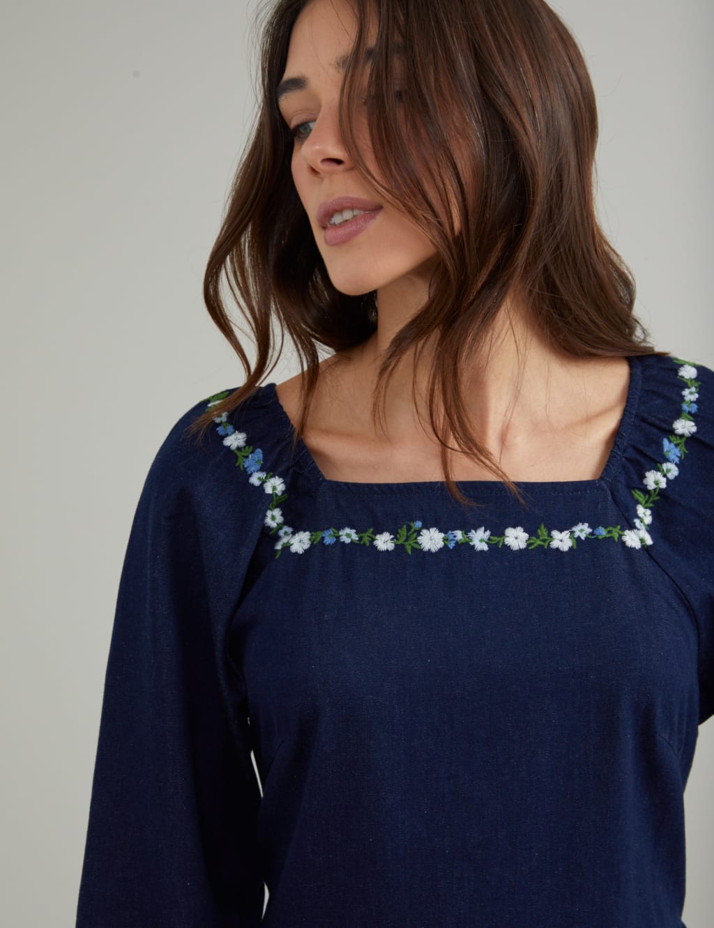 Pure Cotton Embroidered Square Neck Dress 3 of 4