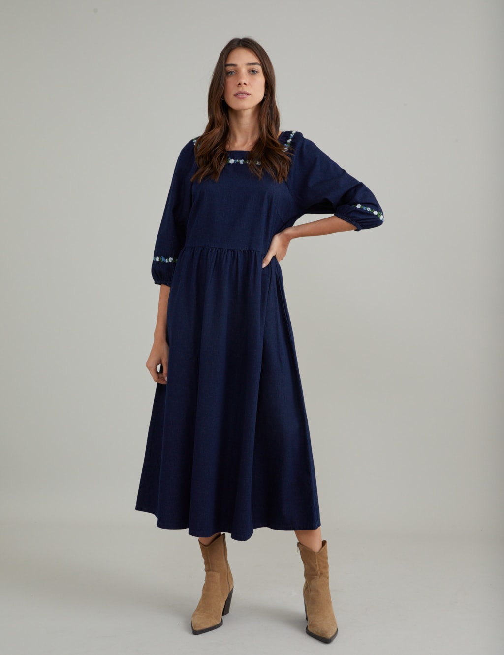 Pure Cotton Embroidered Square Neck Dress 4 of 4