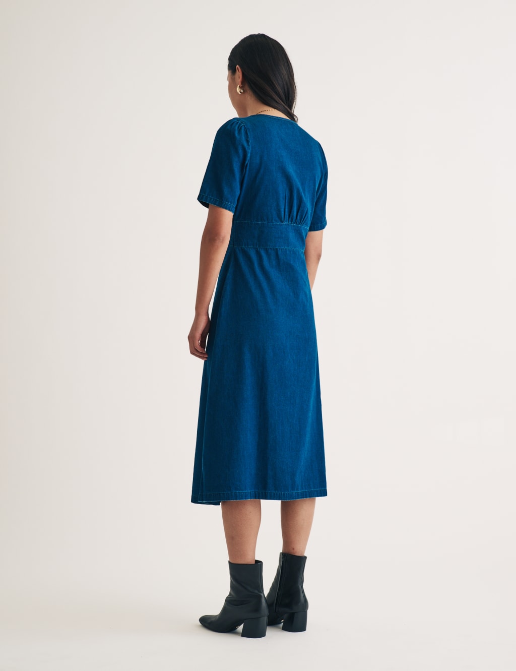 Denim V-Neck Midi Tea Dress 2 of 5