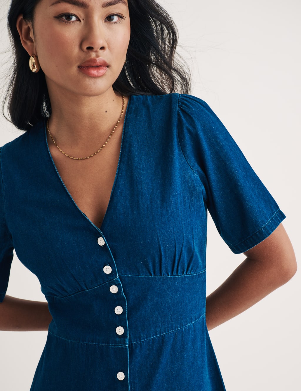 Denim V-Neck Midi Tea Dress 4 of 5
