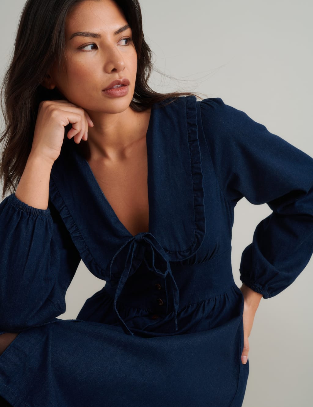Denim Collared Mini Tea Dress 3 of 5