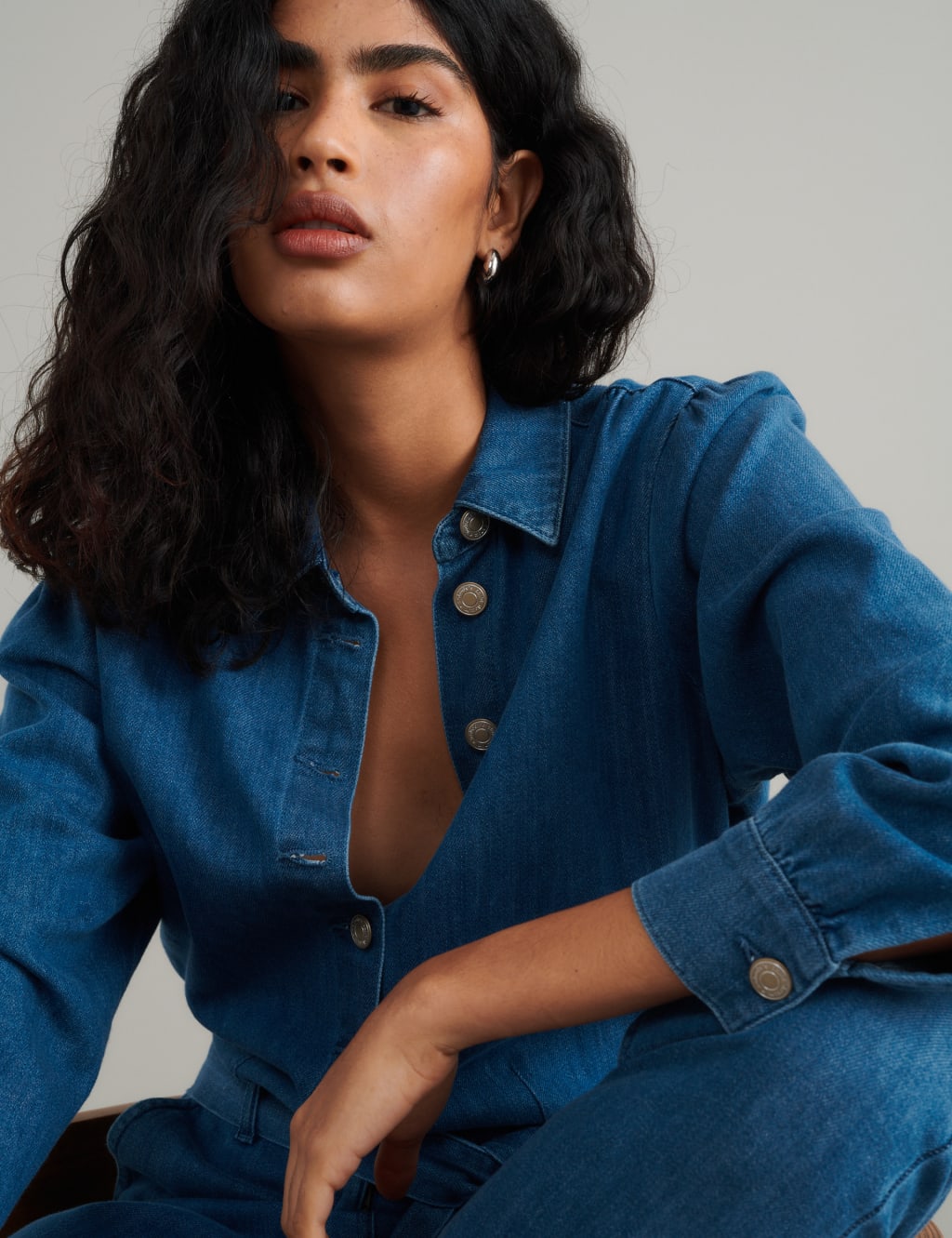 Denim Tie Detail Long Sleeve Jumpsuit 3 of 5