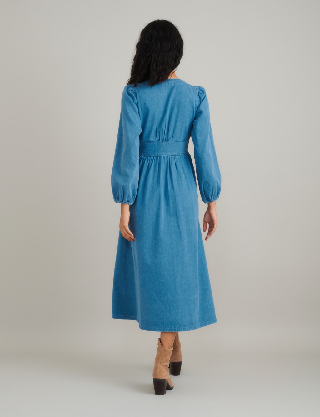 Denim Embroidered Midi Tea Dress 2 of 5