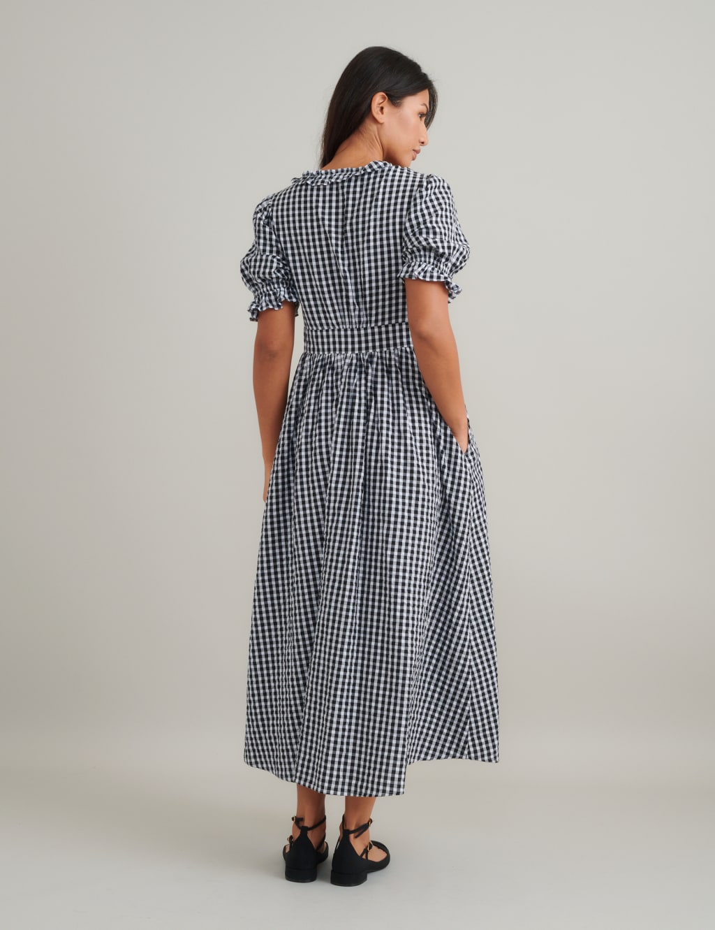 Pure Cotton Gingham Scoop Neck Midaxi Dress 2 of 4