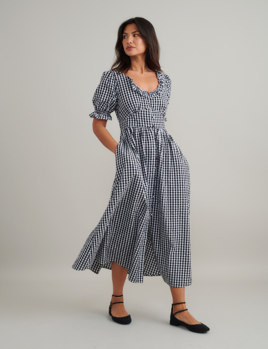 Pure Cotton Gingham Scoop Neck Midaxi Dress 4 of 4