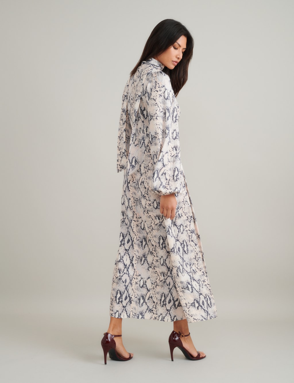 Snake Print V-Neck Midi Smock Dress 2 of 5