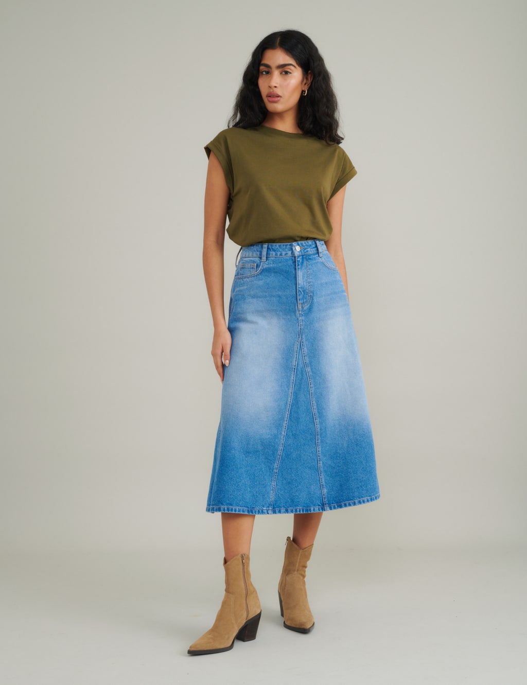 Denim Midi Skirt 1 of 7