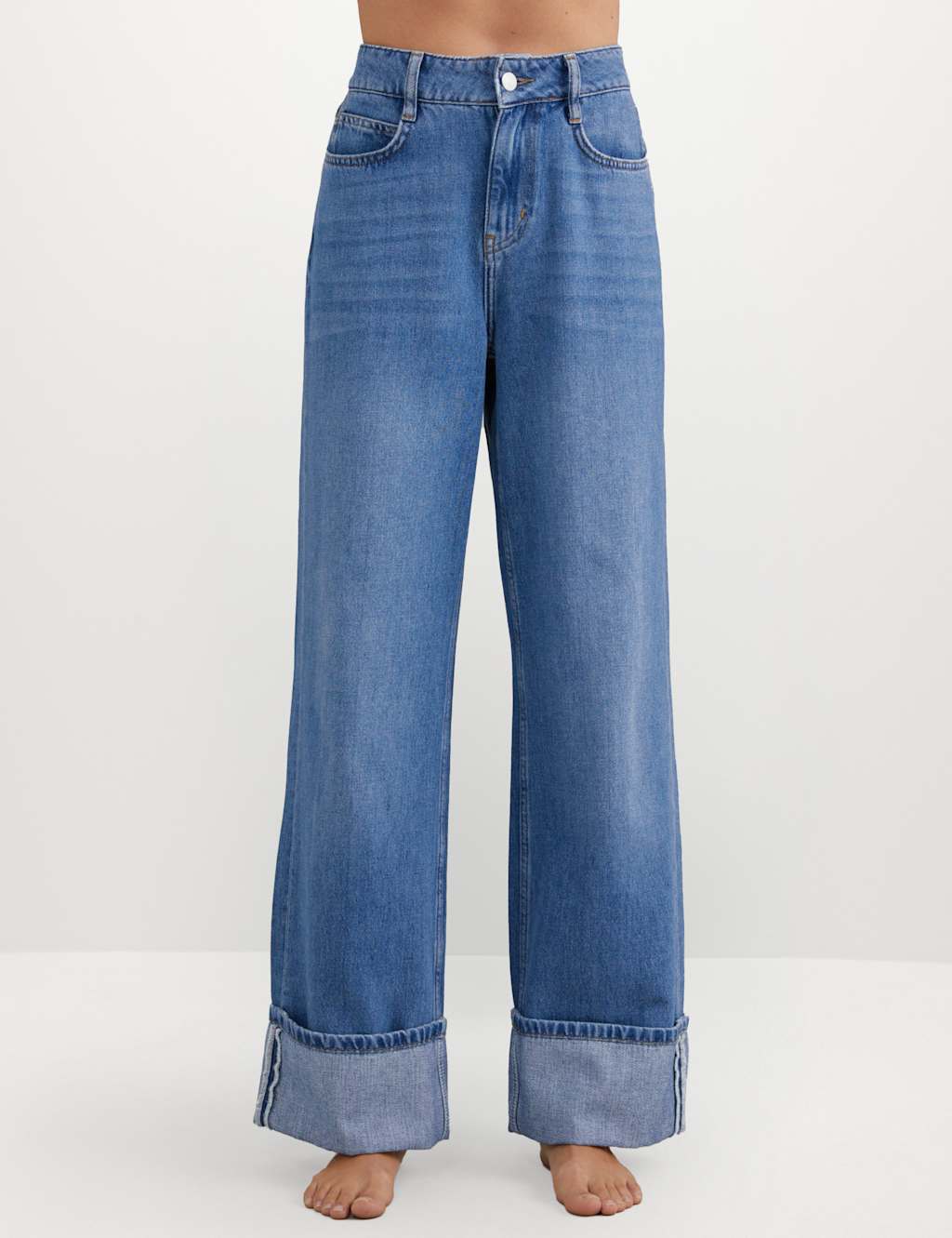 Pure Cotton Wide Leg Turn Up Jeans 2 of 5