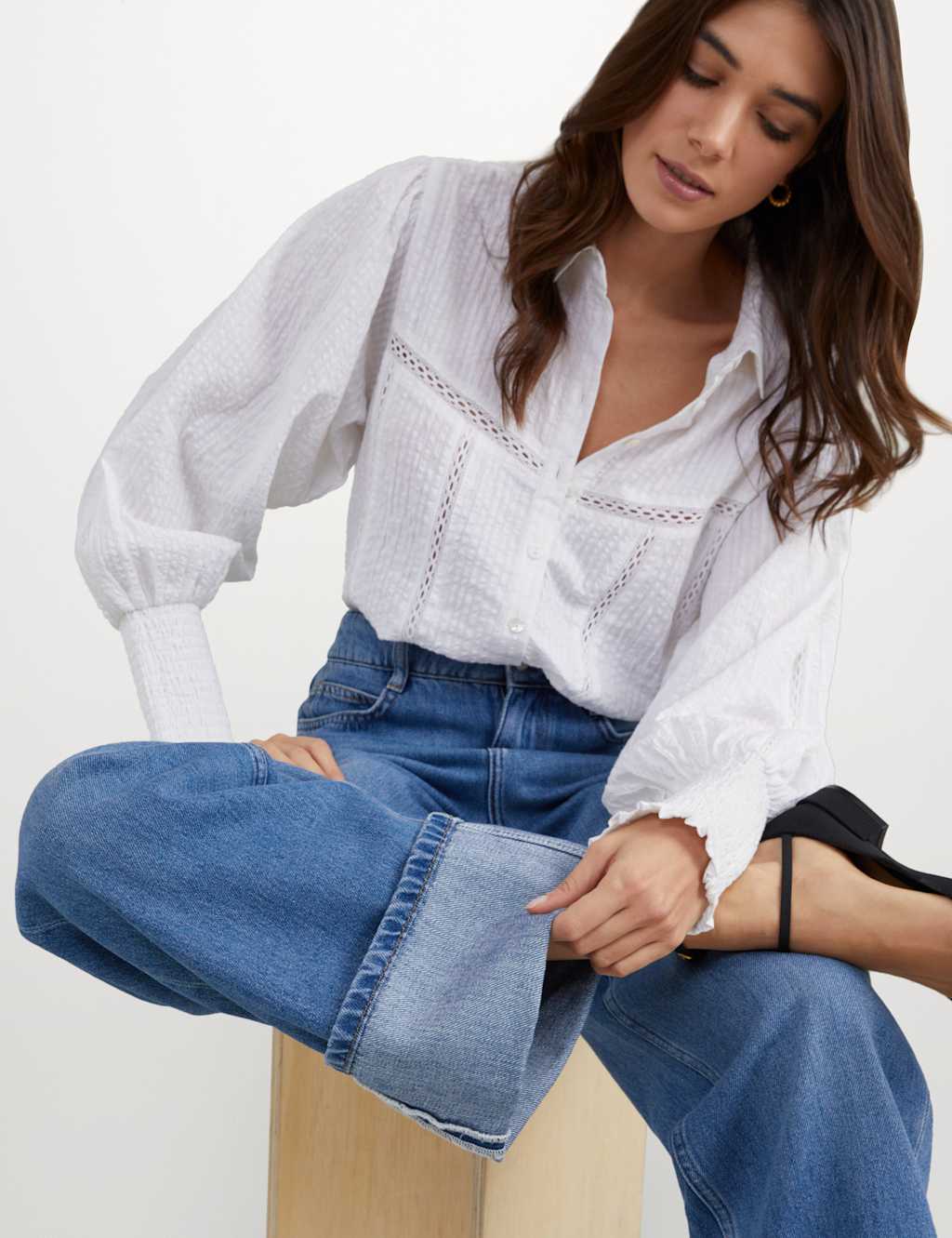 Pure Cotton Wide Leg Turn Up Jeans 5 of 5