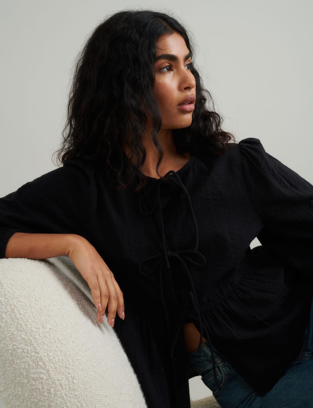 Pure Cotton Tie Front Blouse 4 of 5