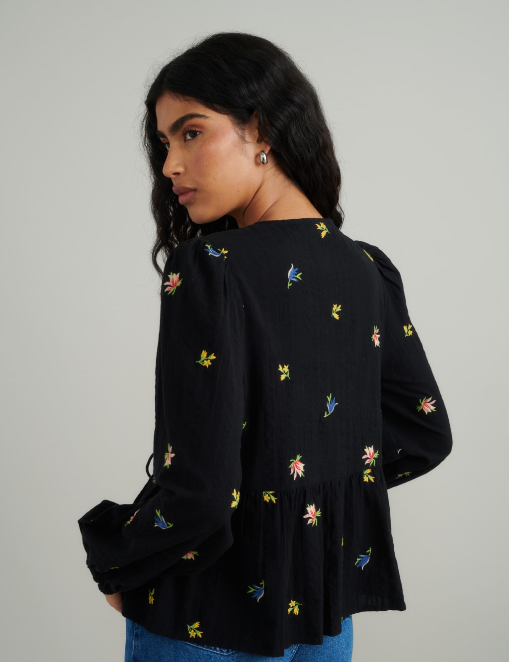 Pure Cotton Embroidered Tie Front Blouse 2 of 5