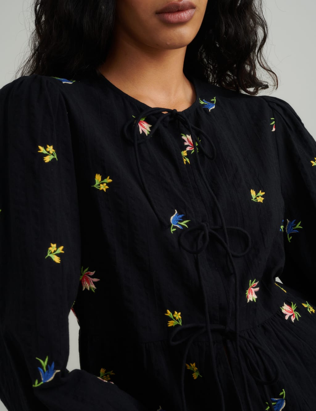 Pure Cotton Embroidered Tie Front Blouse 4 of 5