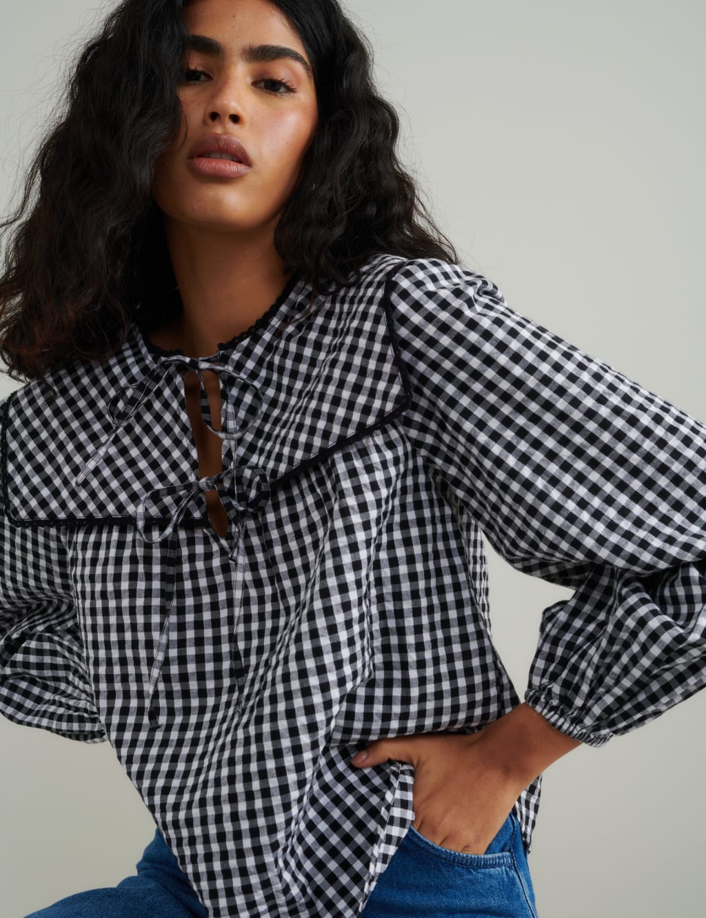 Pure Cotton Checked Blouse 4 of 5