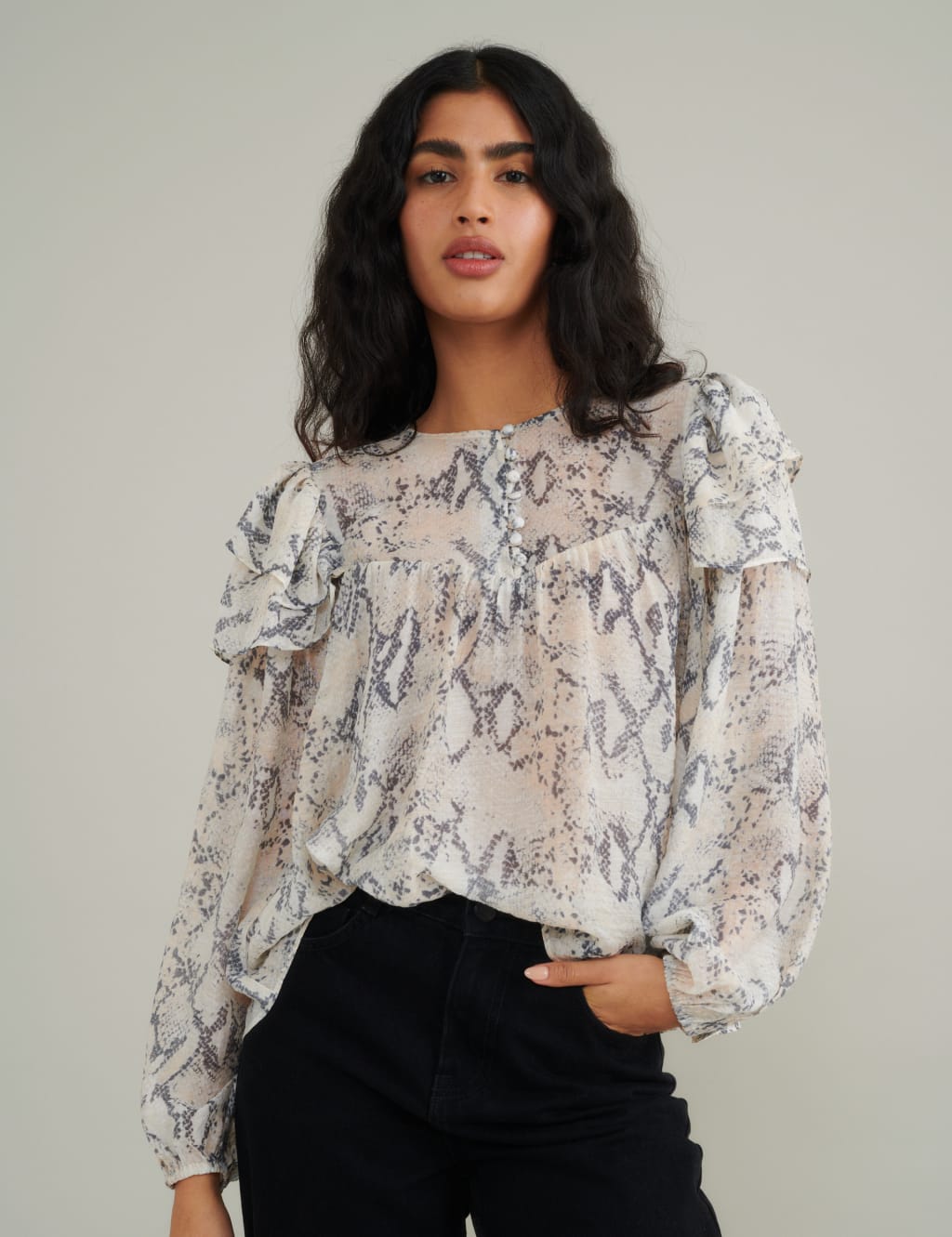 Snake Print Ruffle Top