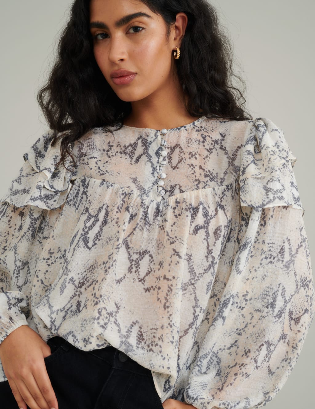 Snake Print Ruffle Top 4 of 5