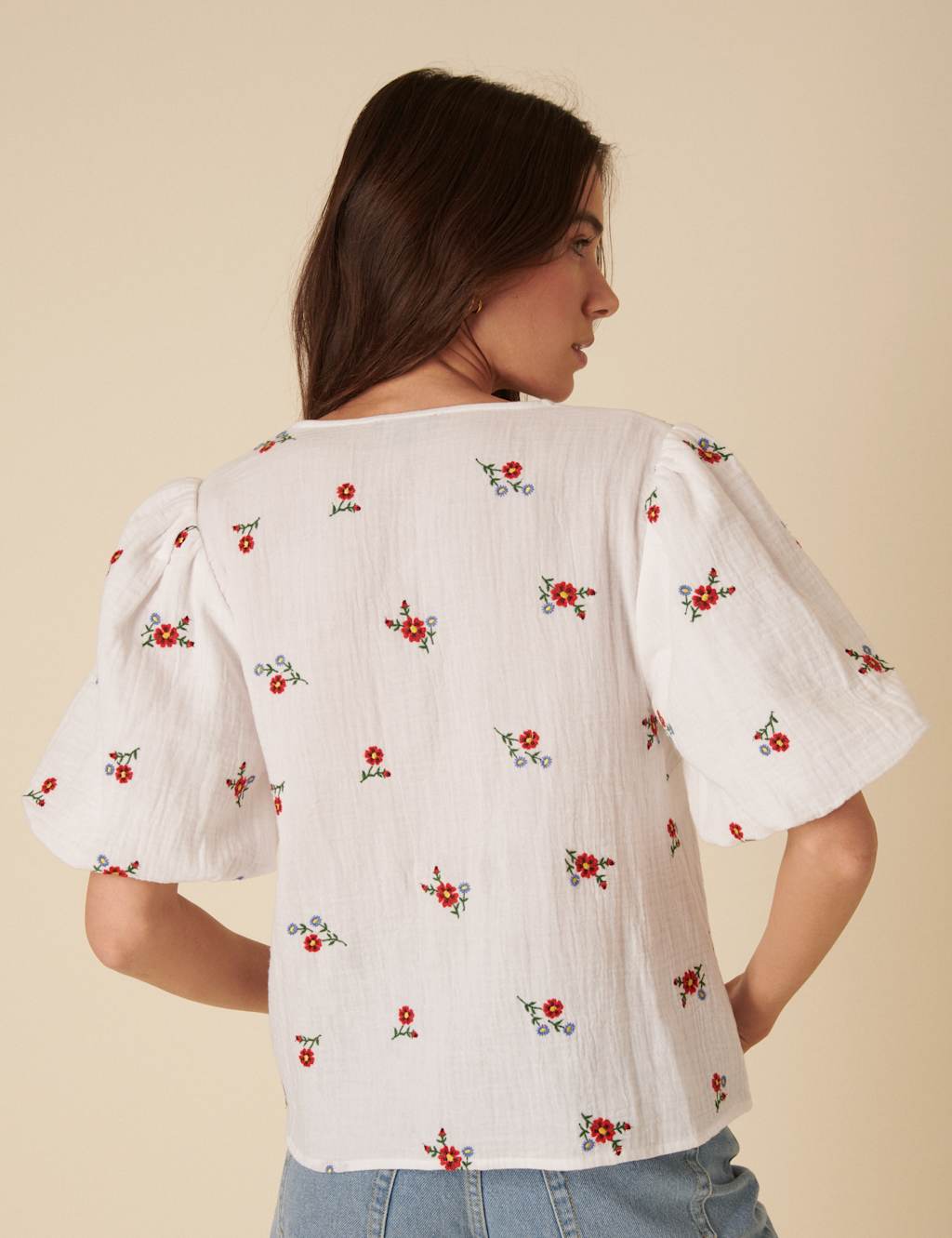 Pure Cotton Embroidered Floral V-NeckTop 3 of 5