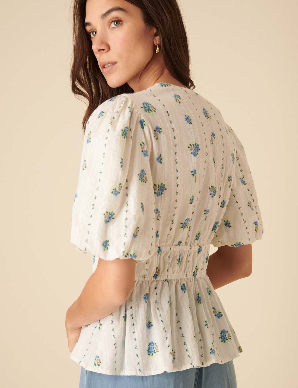 Pure Cotton Floral V-Neck Puff Sleeve Top 4 of 6