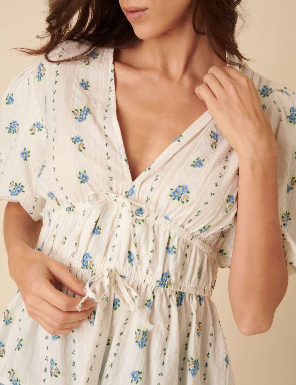 Pure Cotton Floral V-Neck Puff Sleeve Top 5 of 6