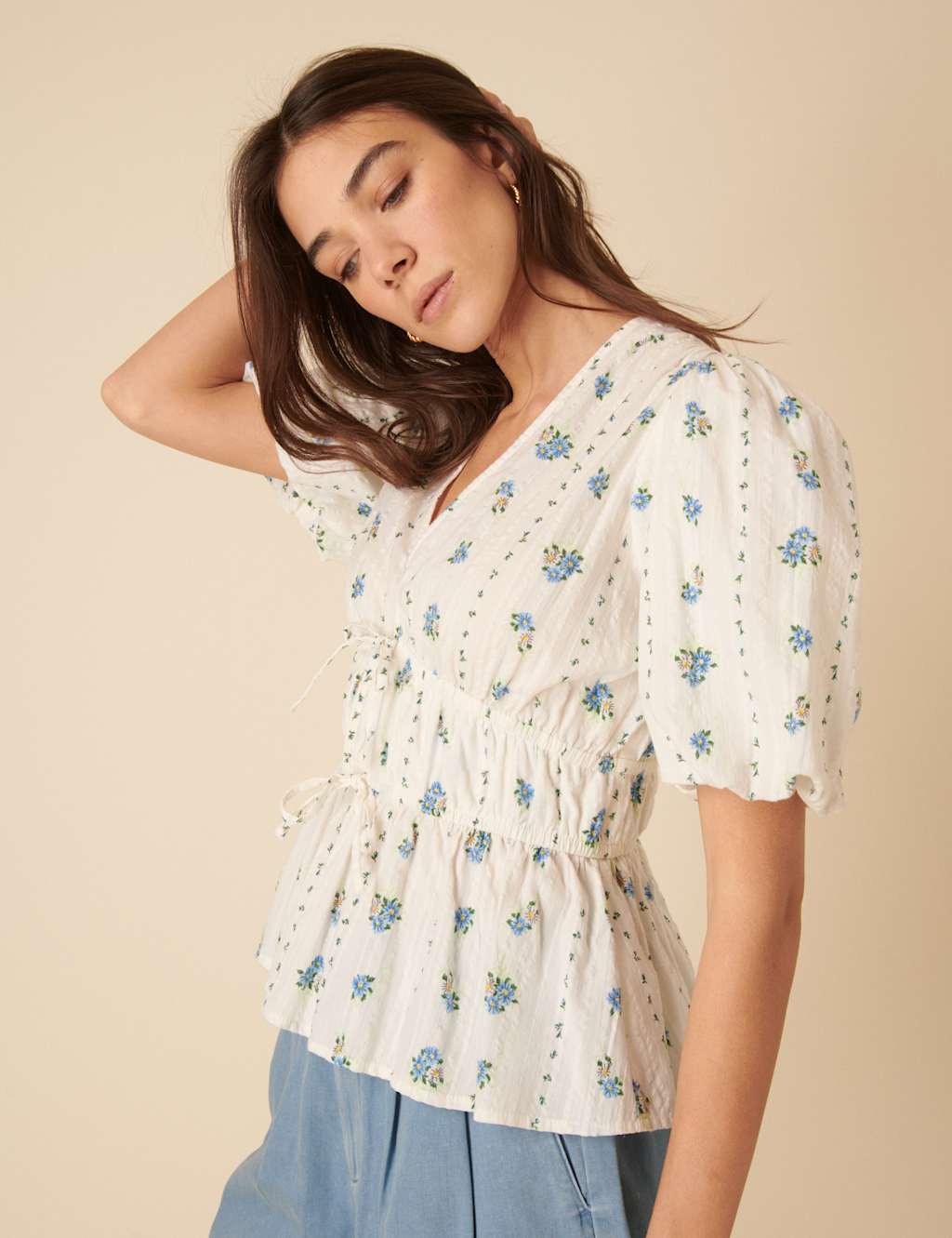 Pure Cotton Floral V-Neck Puff Sleeve Top 6 of 6