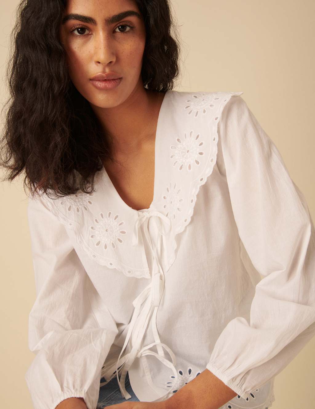 Pure Cotton Broderie Tie Front Blouse 2 of 4