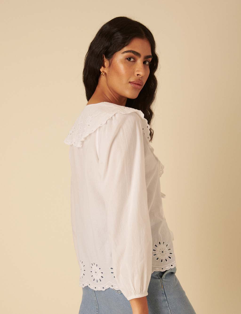 Pure Cotton Broderie Tie Front Blouse 3 of 4