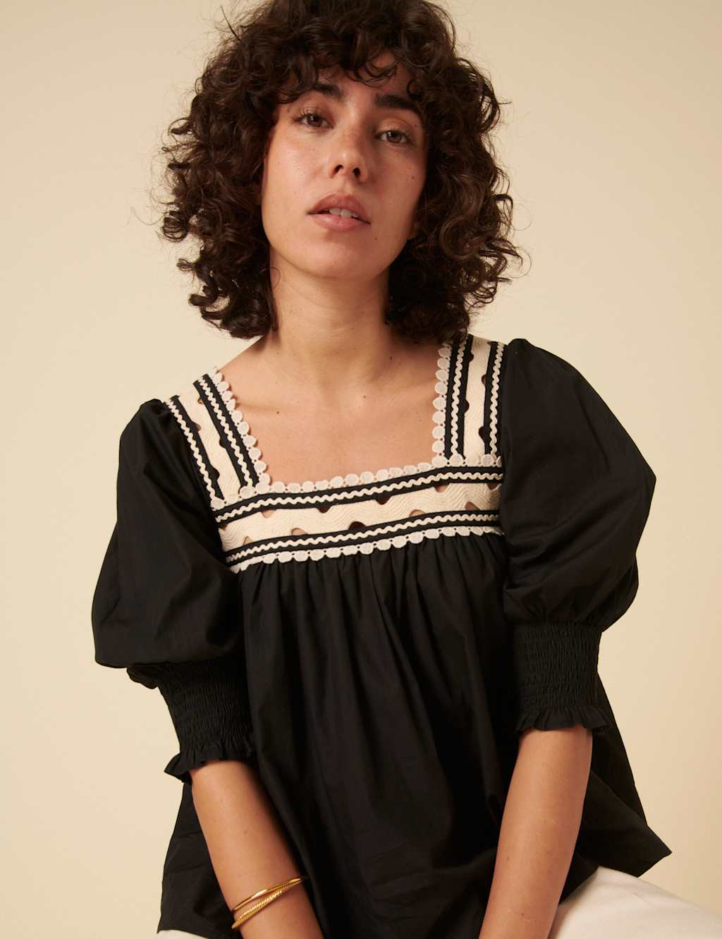 Pure Cotton Broderie Square Neck Blouse 4 of 7