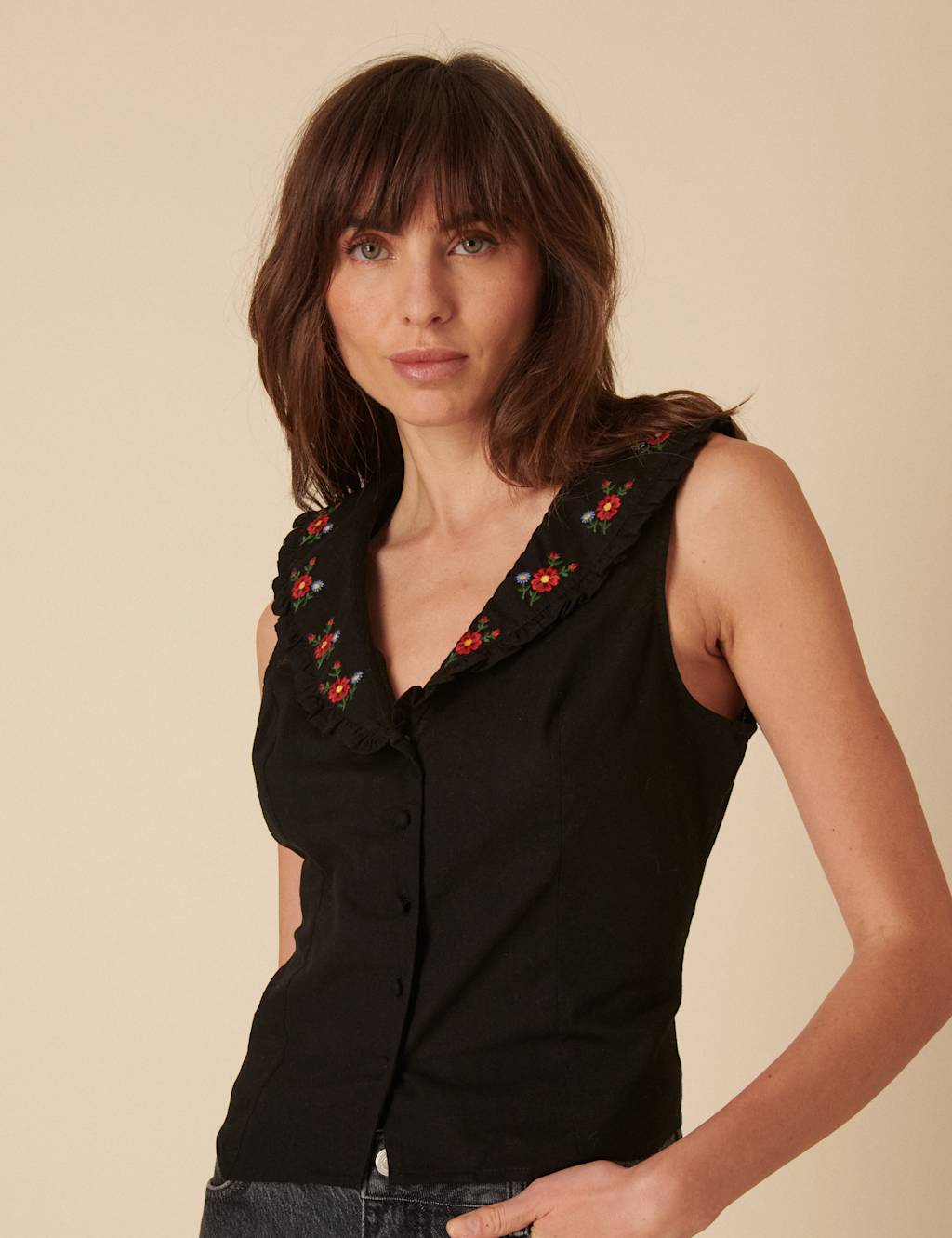 Pure Cotton Floral Embroidered Collared Top 2 of 4