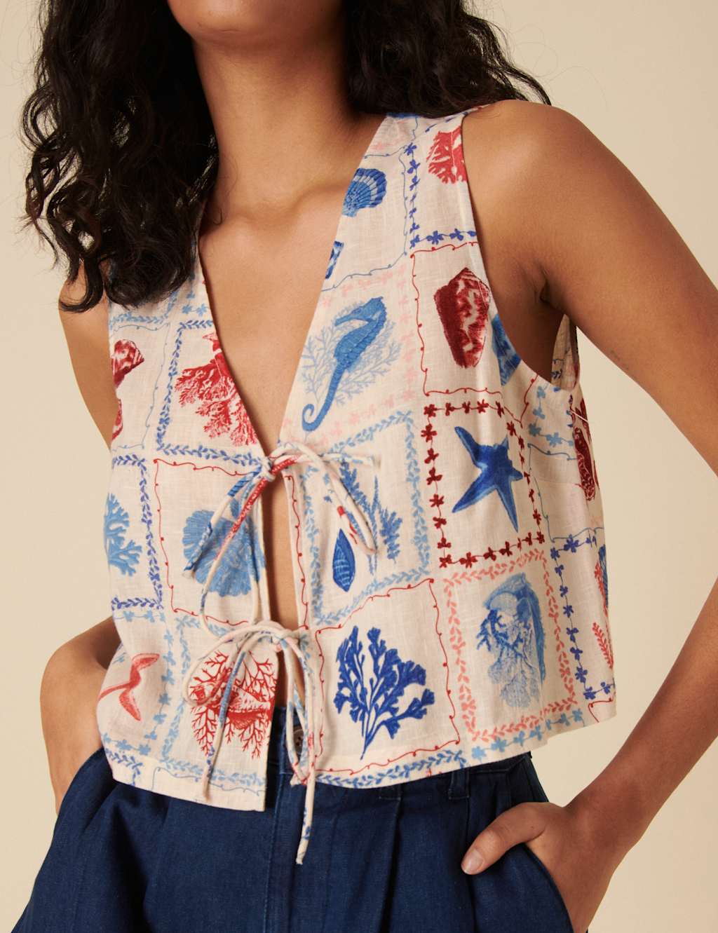 Lyocell Rich Printed Tie Front Vest Top 2 of 7