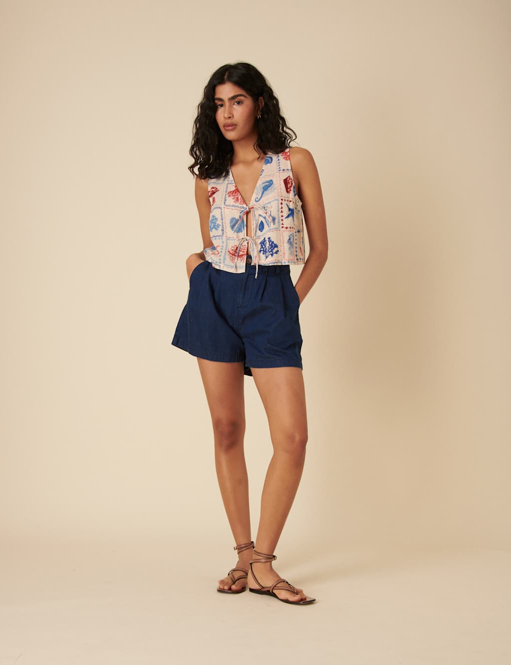 Lyocell Rich Printed Tie Front Vest Top 6 of 7