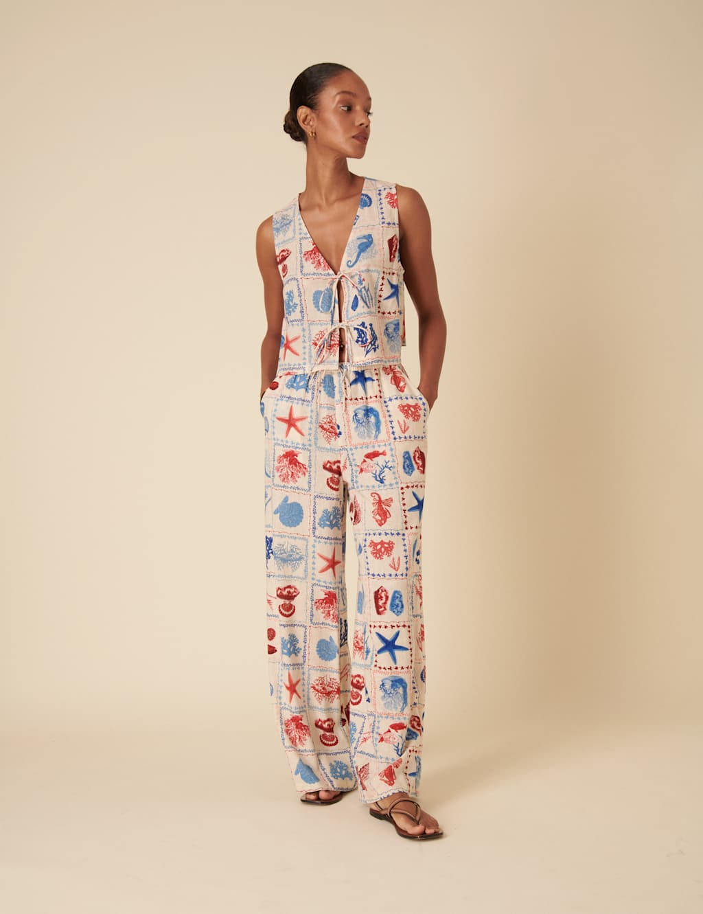 Lyocell Rich Printed Tie Front Vest Top 7 of 7