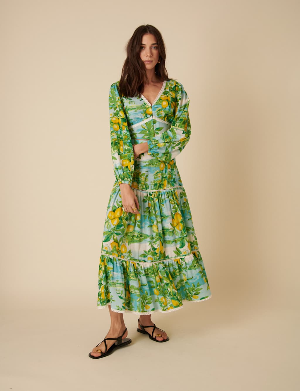 Printed V-Neck Lace Detail Top with Linen 5 of 5