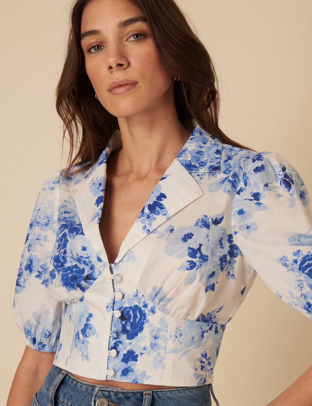 Pure Cotton Floral Collared Fitted Top 5 of 5