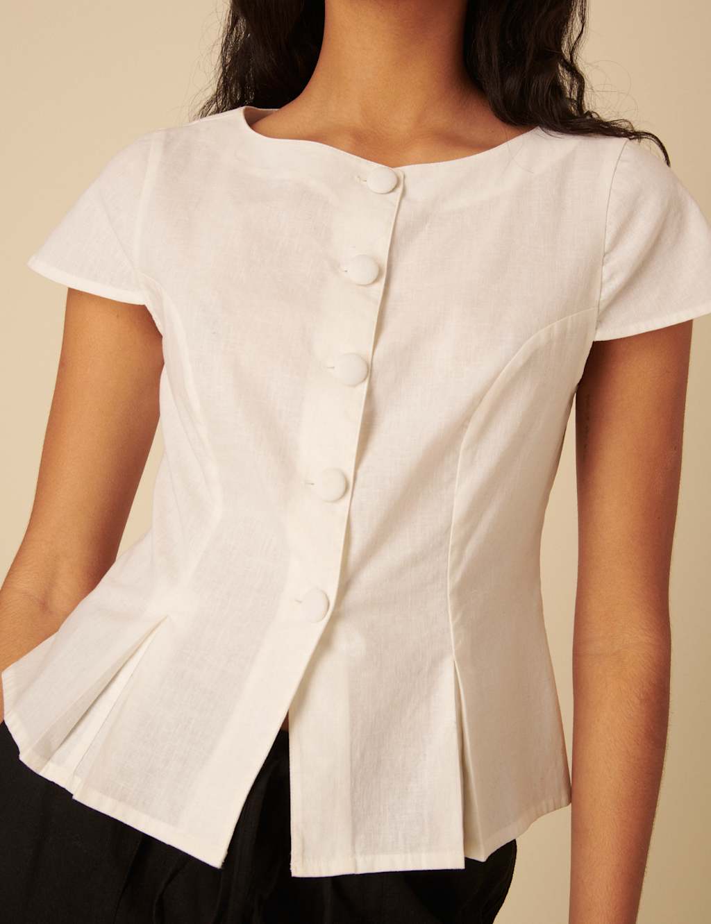 Linen Blend Pleat Detail Button Through Top 7 of 9