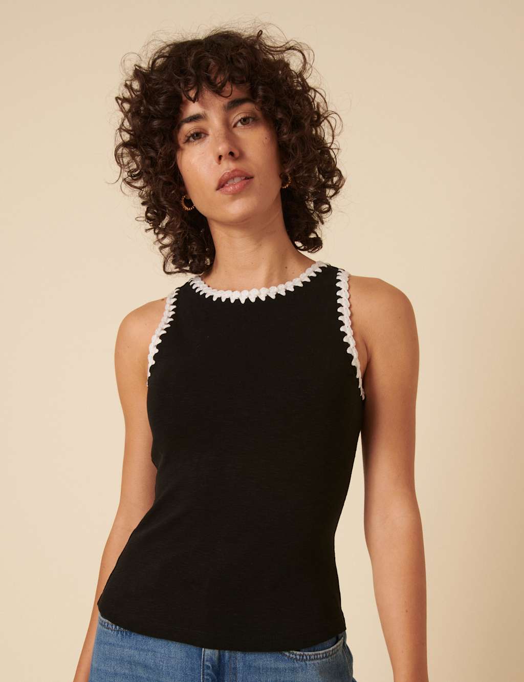 Pure Cotton Knitted Trim Racer Back Vest 2 of 6