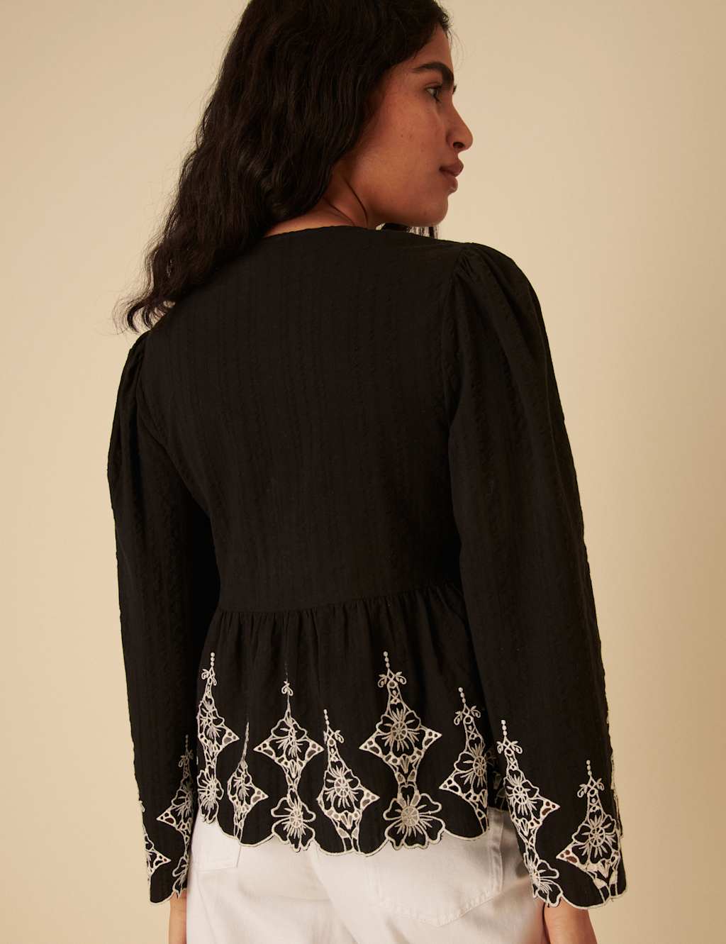 Pure Cotton Embroidered Tie Front Blouse 3 of 4