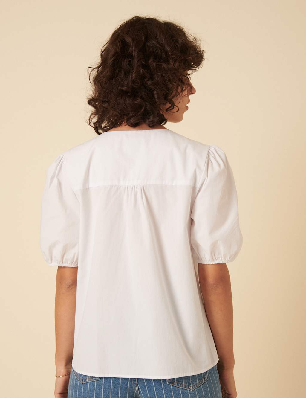 Pure Cotton V-Neck Relaxed Puff Sleeve Blouse 3 of 4
