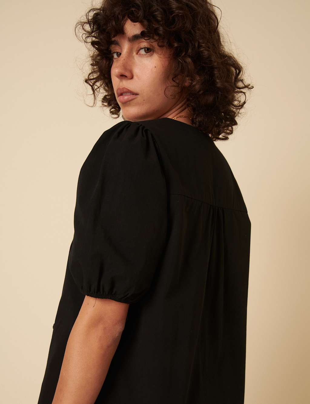 Pure Cotton V-Neck Relaxed Puff Sleeve Blouse 3 of 5