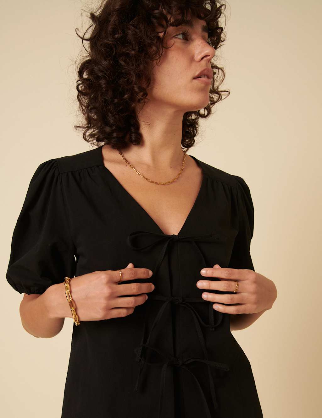 Pure Cotton V-Neck Relaxed Puff Sleeve Blouse 4 of 5