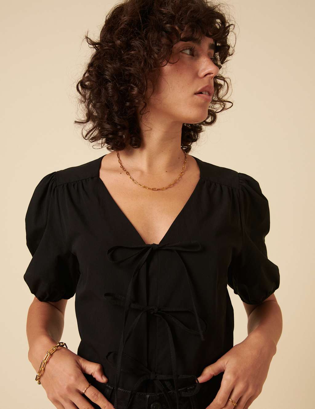 Pure Cotton V-Neck Relaxed Puff Sleeve Blouse 5 of 5