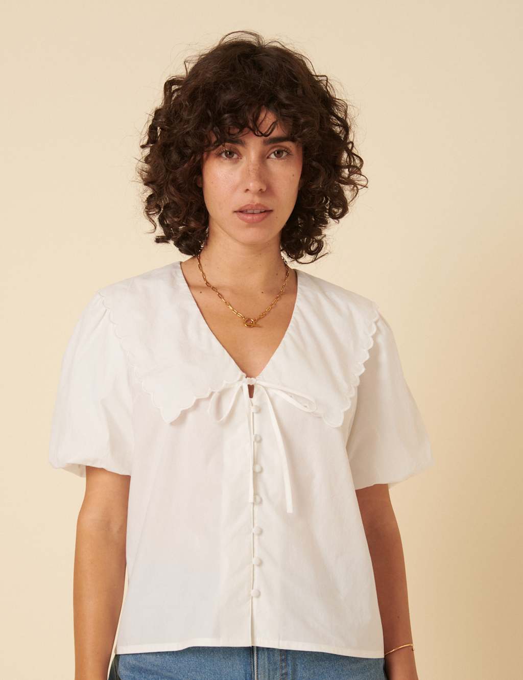 Pure Cotton Collared Puff Sleeve Blouse 5 of 6