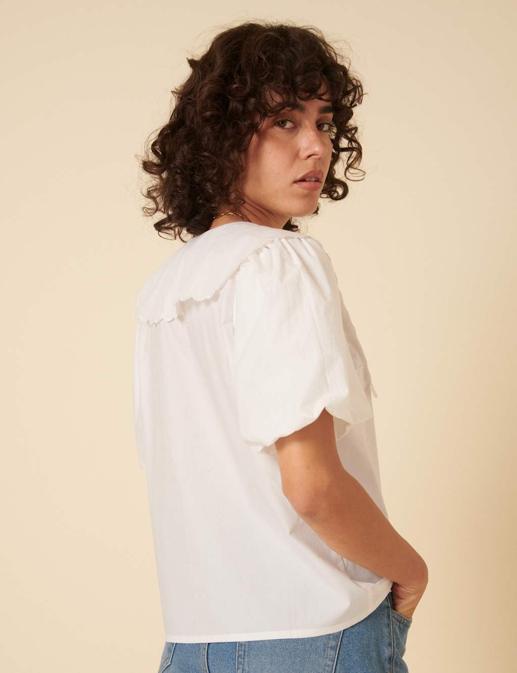 Pure Cotton Collared Puff Sleeve Blouse 6 of 6