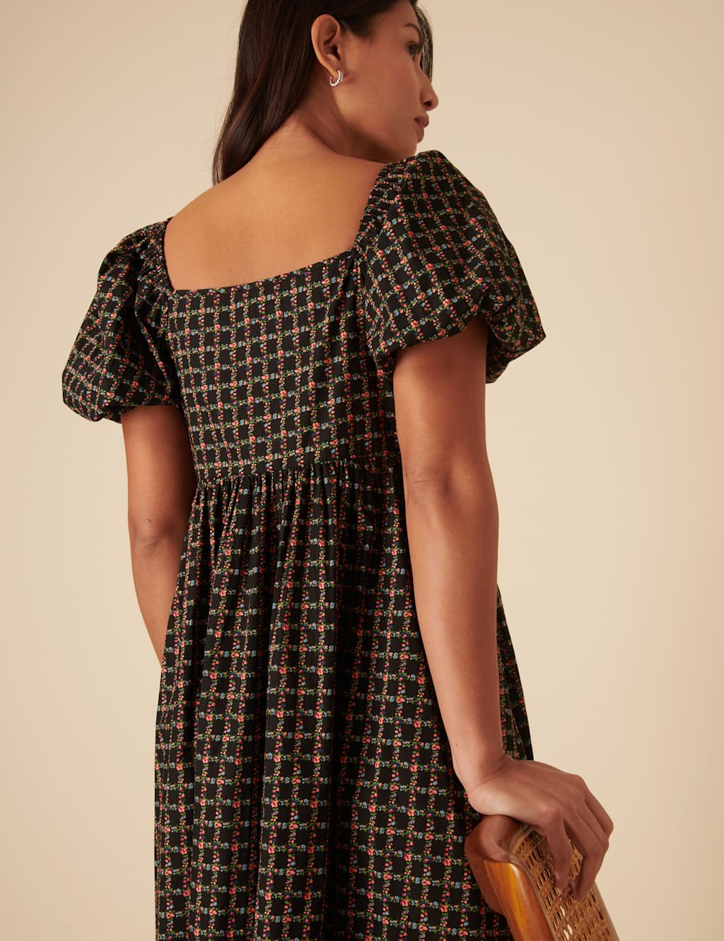 Pure Cotton Floral Tie Neck Midi Smock Dress 3 of 4