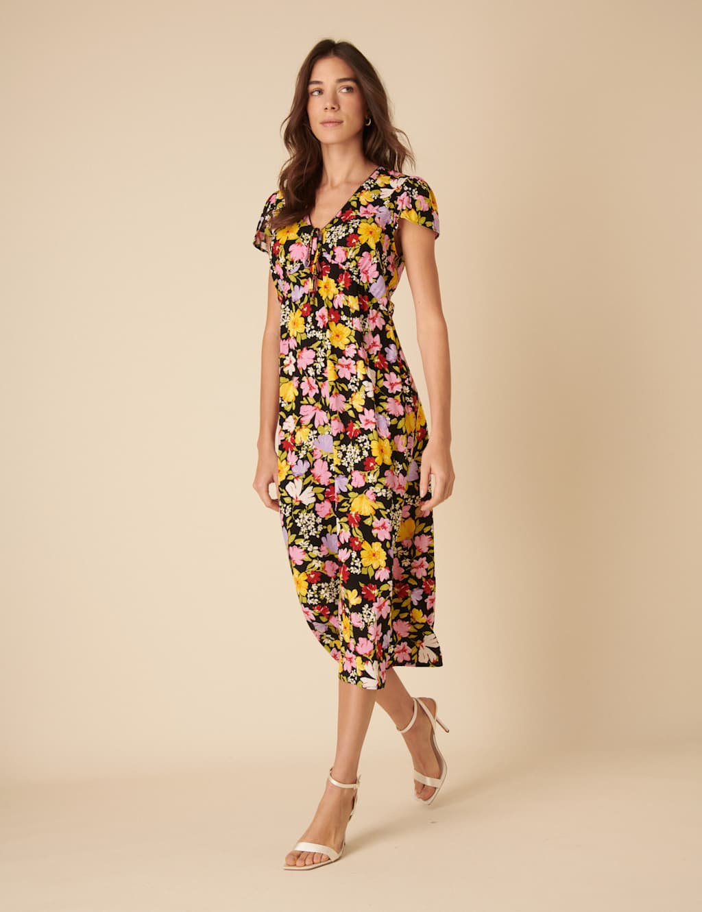 Floral V-Neck Midi Tea Dress 2 of 5