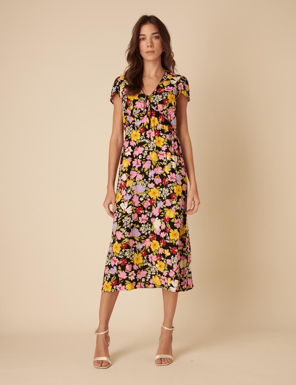 Floral V-Neck Midi Tea Dress 4 of 5