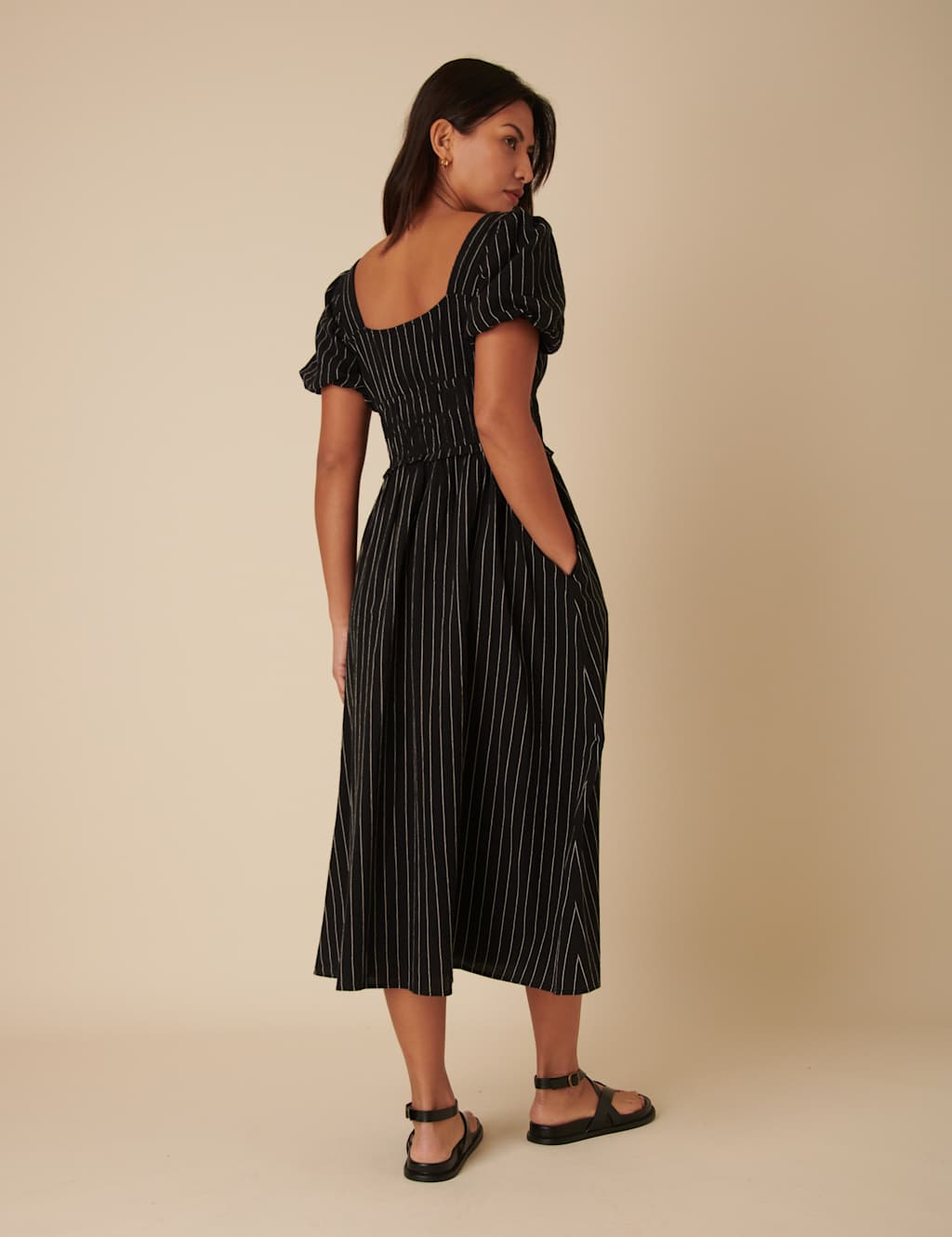 Pure Cotton Striped Midi Waisted Dress 3 of 4