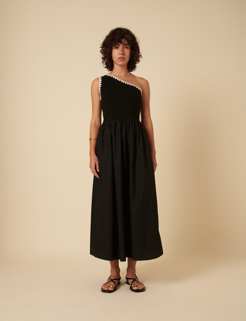 Cotton Rich One Shoulder Midaxi Waisted Dress 2 of 5